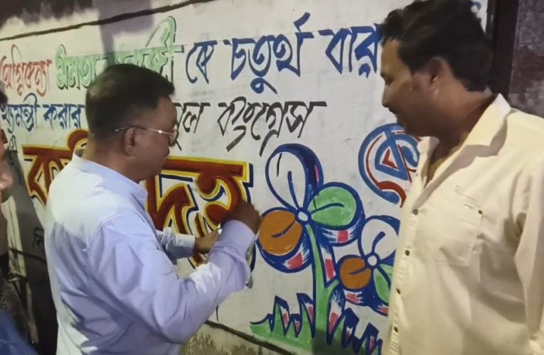 দুর্গাপুর পশ্চিমে প্রচারে গতি, দেয়াল লিখনে সরাসরি অংশ নিলেন তৃণমূল প্রার্থী কবি দত্ত